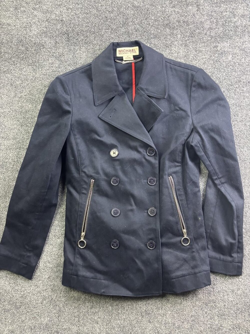 Michael Kors‎ Jacket Womens Medium Blue Pea Coat Double Breasted Zip Pockets